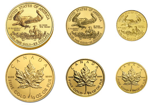 Fractional Gold US Gold Eagles Canadian Maple Leaf